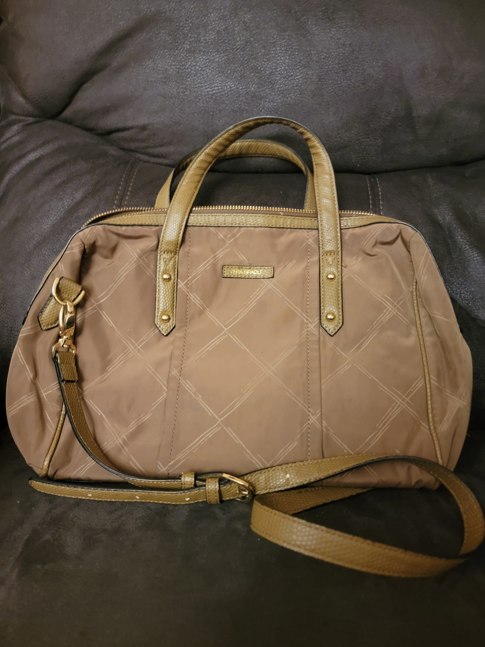 Veta Bradley Brown Preppy Satchel with Detachable Strap